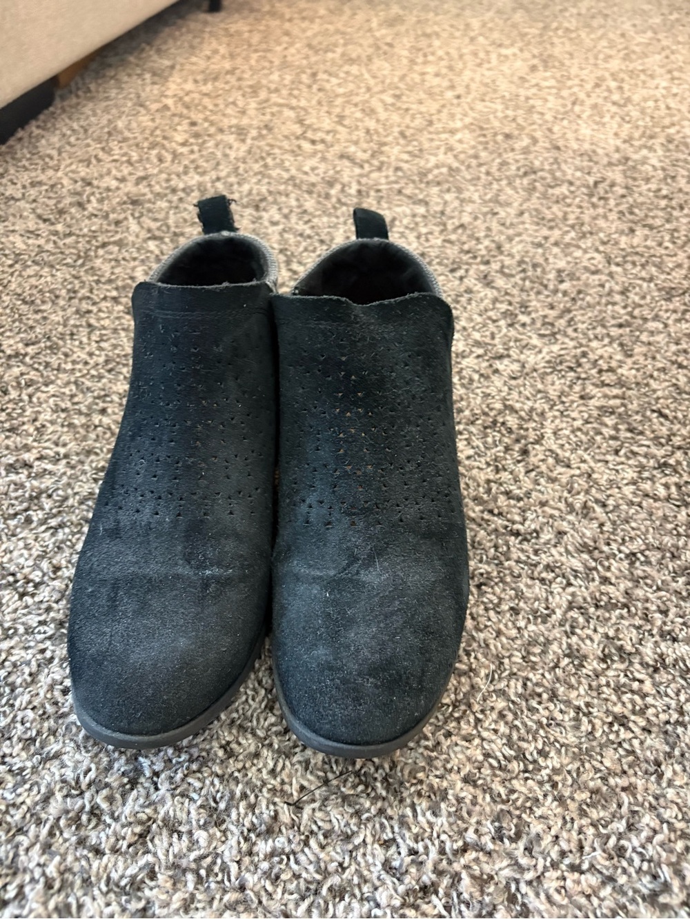 Toms Black Suede Perforated Ankle Booties
